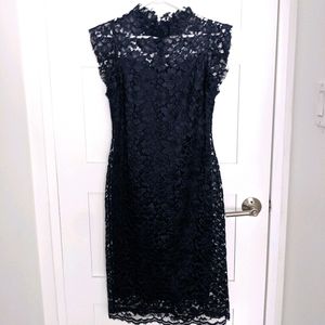 Formal Navy Lace Midi Dress